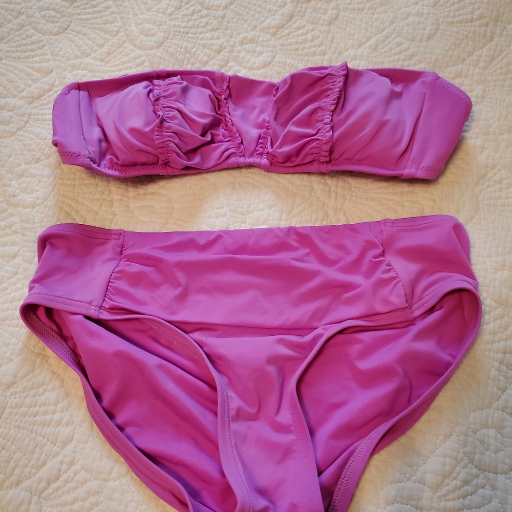 Purple strapless bikini set